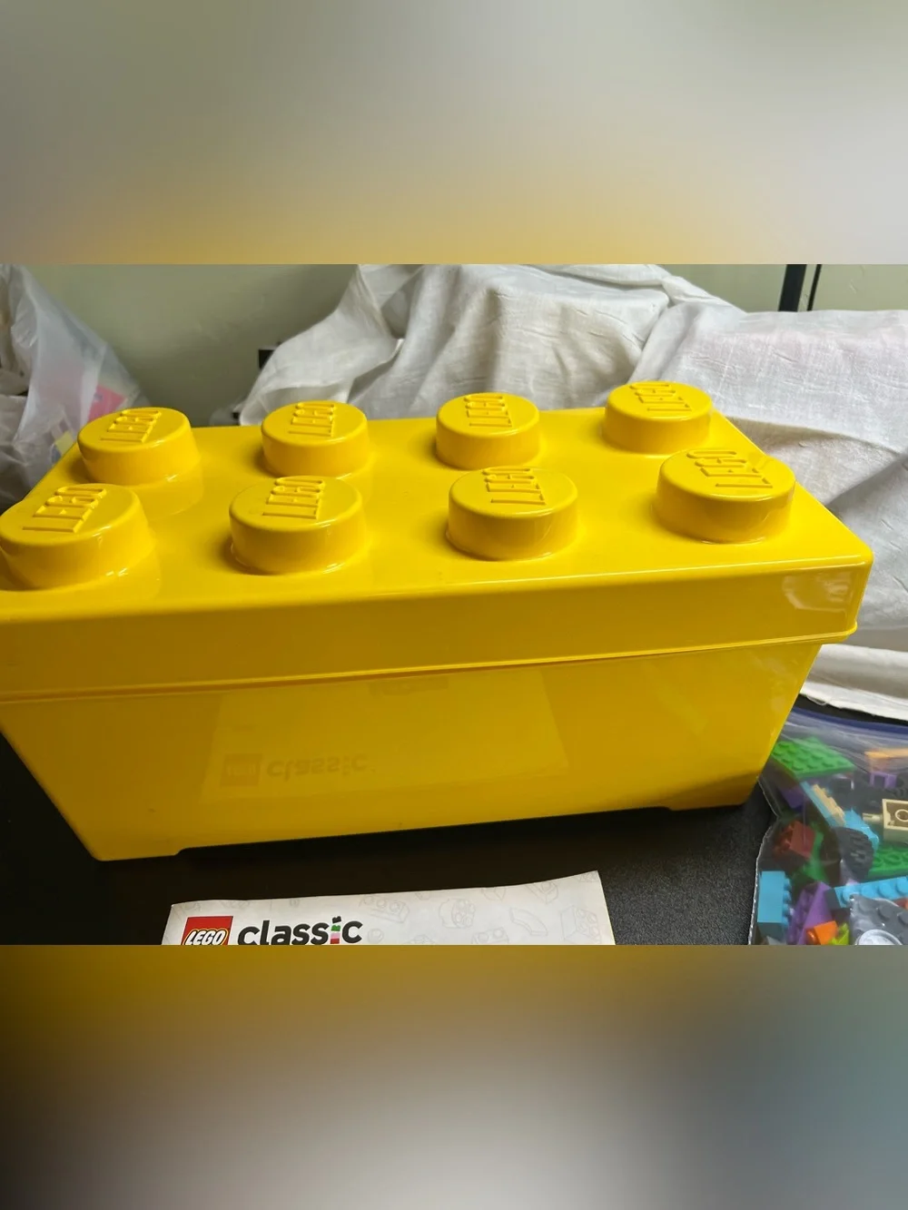 Yellow Lego Brick Storage Box With 1lbs Lego Bricks Etc Lego Classics book